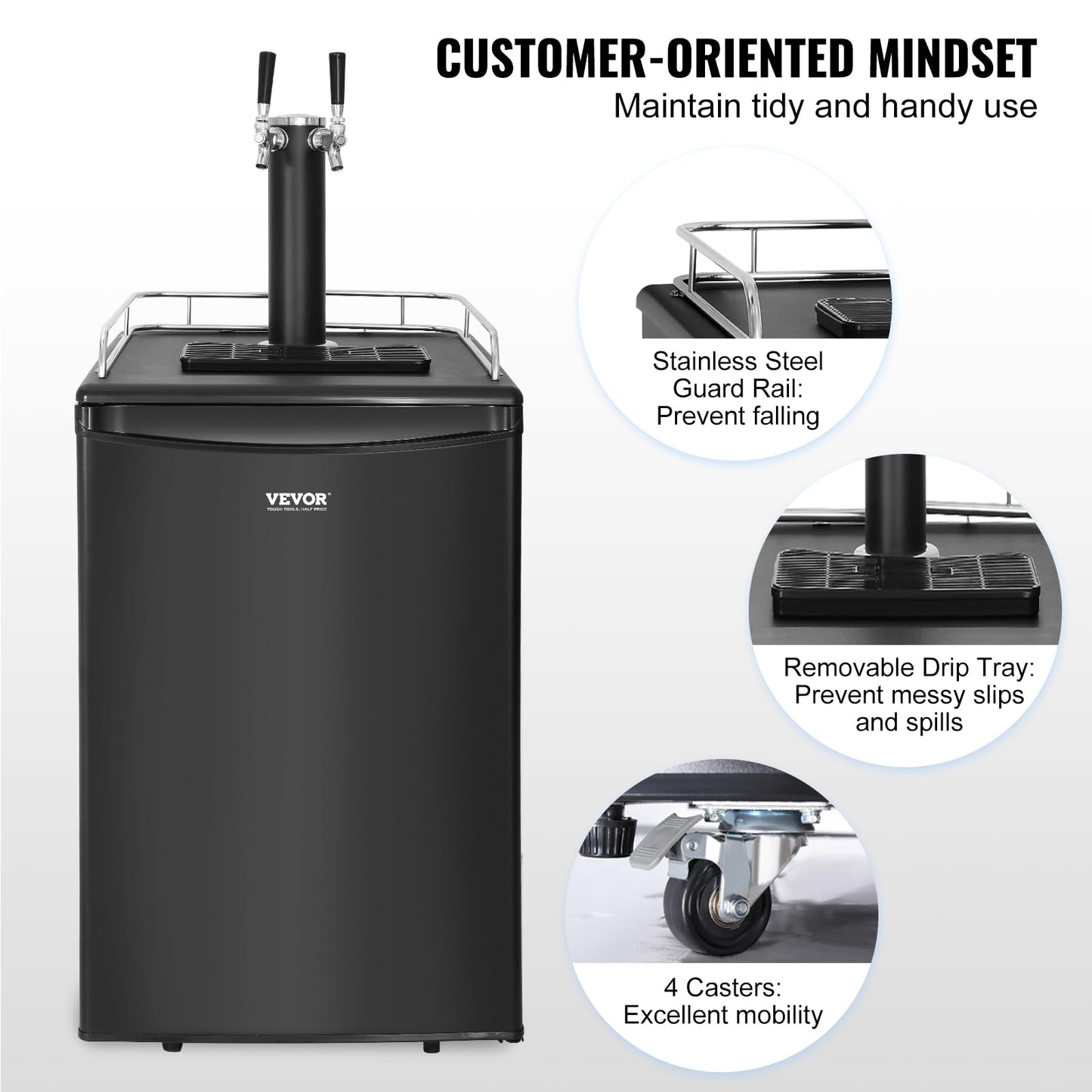 VEVOR Beer Kegerator, Dual Tap Commercial Draft Beer Dispenser for D system, Full Size Keg Refrigerator with 5lbs CO2 Tank, Hold 2 Sixth / 2 Ball lock keg, Black