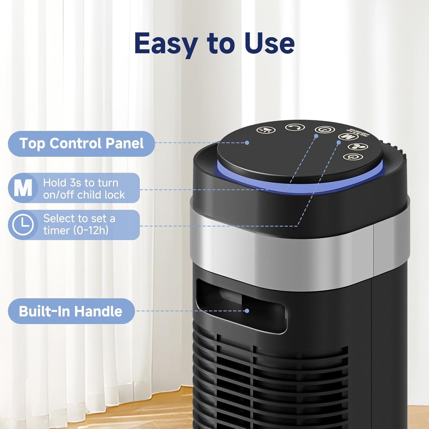 OLIXIS Tower Fan - Quiet 28dB Bladeless Oscillating Fan with Remote, 12H Timer, 5 Speeds | Black