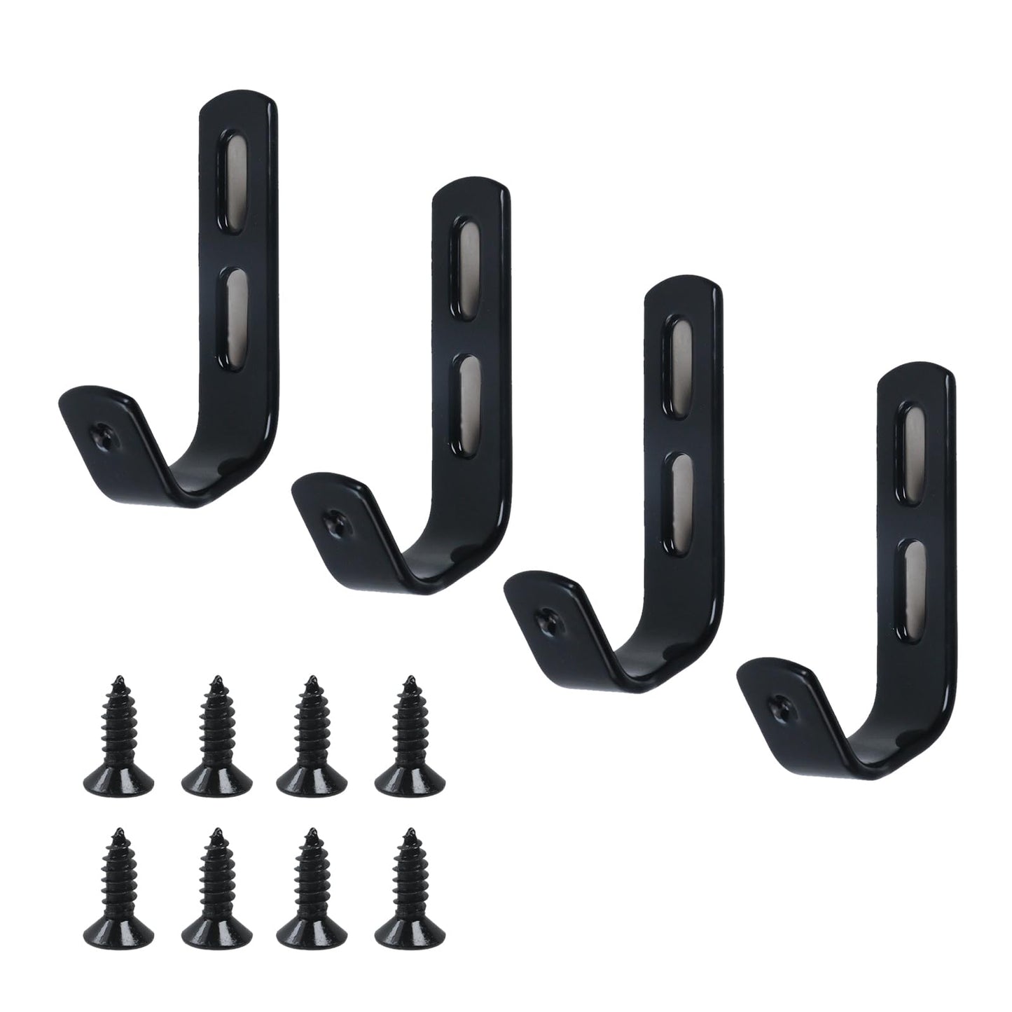 Coshar 4Pcs Stainless Steel J Hook Black 1-1/4 Inch PVC Coated Metal Hardware Brackets Garage Storage Utility Hooks for Bed Decor, Garage Storage, Cable Tool Organization - Black 1-1/4 Inch