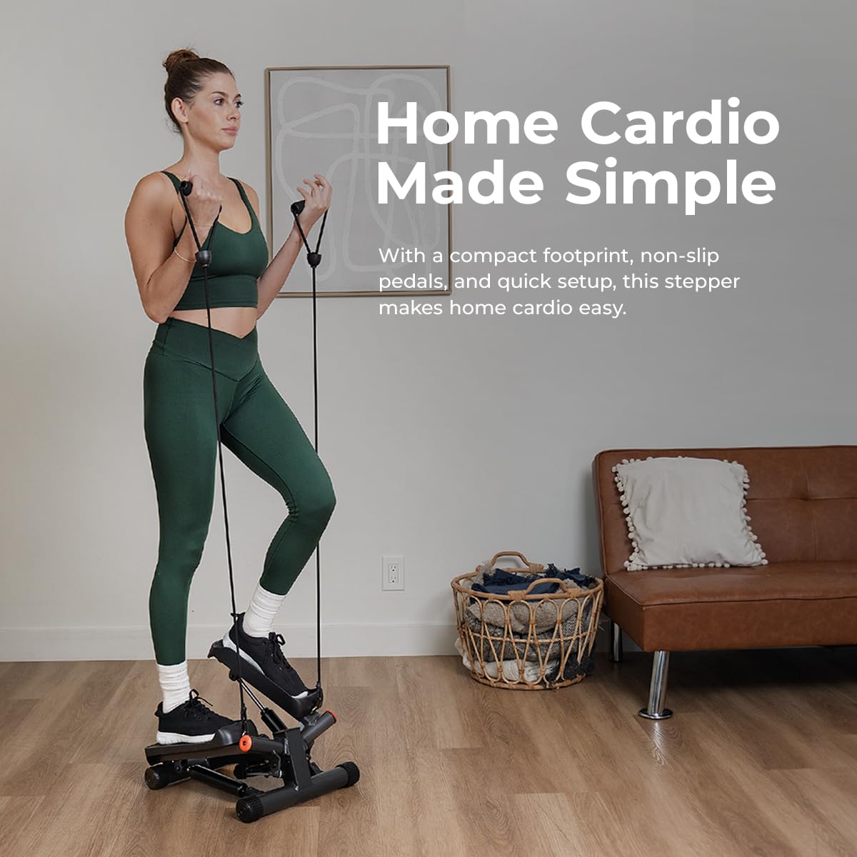 Sunny Health & Fitness Smart Twist Stepper with Resistance Bands, Bluetooth App Connectivity, Adjustable Step Height, 300 LB Capacity, Compact Mini Stair Step Machine