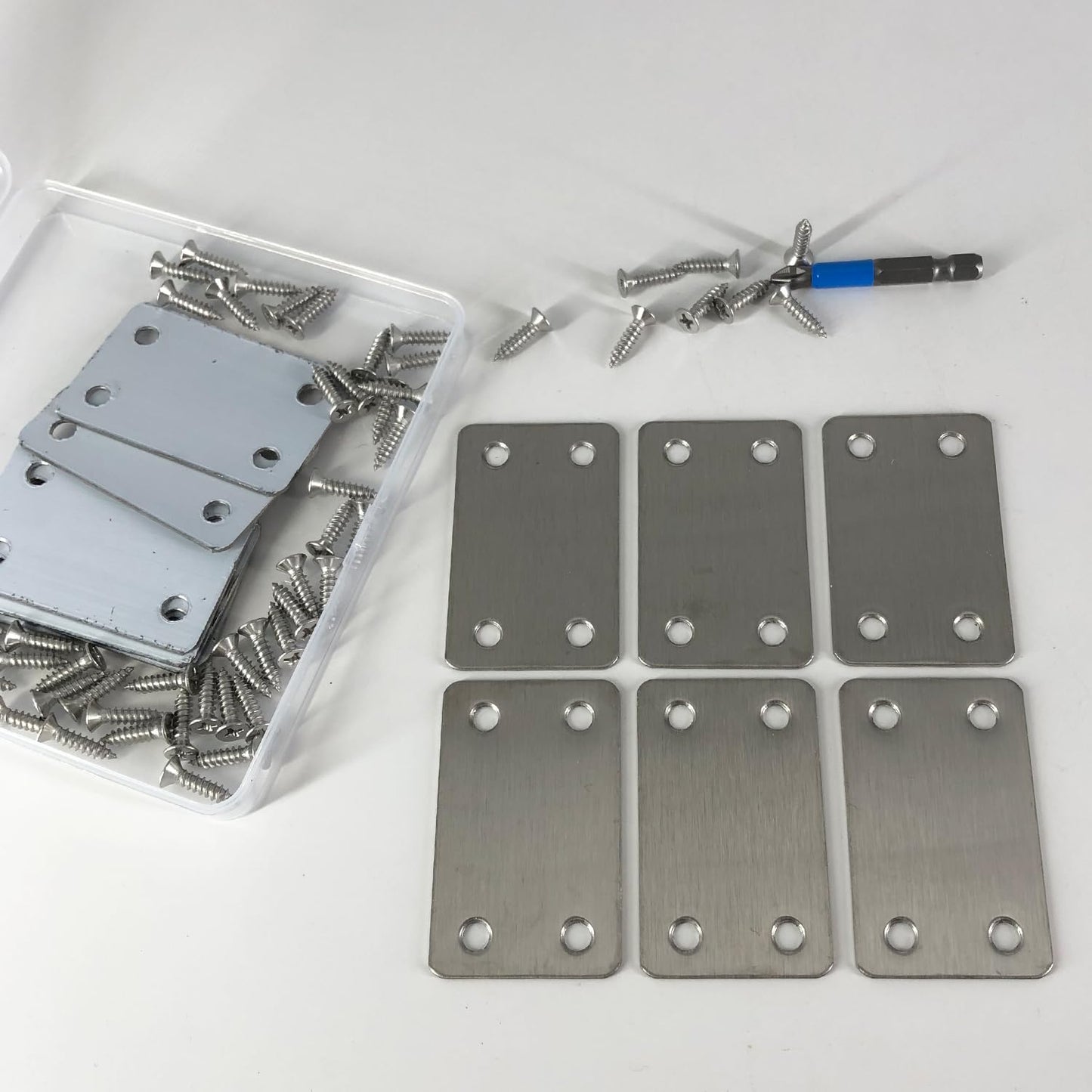 QSJ 12 Pack Flat Mending Plate, Metal Bracket, Stainless Steel Brace 2.36 x 1.49'', Fixing Joining Plate for Wood with 48PCS Screws, 1x Screwdriver., Black, QSJ-03