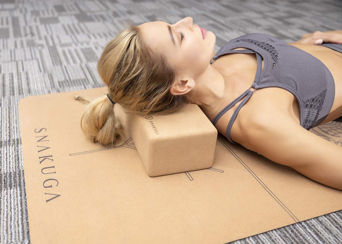 SNAKUGA Cork Yoga Block 2 Pack for Pilates, 9"x6"x4" Non-Slip & High Density Blocks for Meditation, Fitness and Stretching, Supportive and Flexibility Brick for Improve Poses Balance