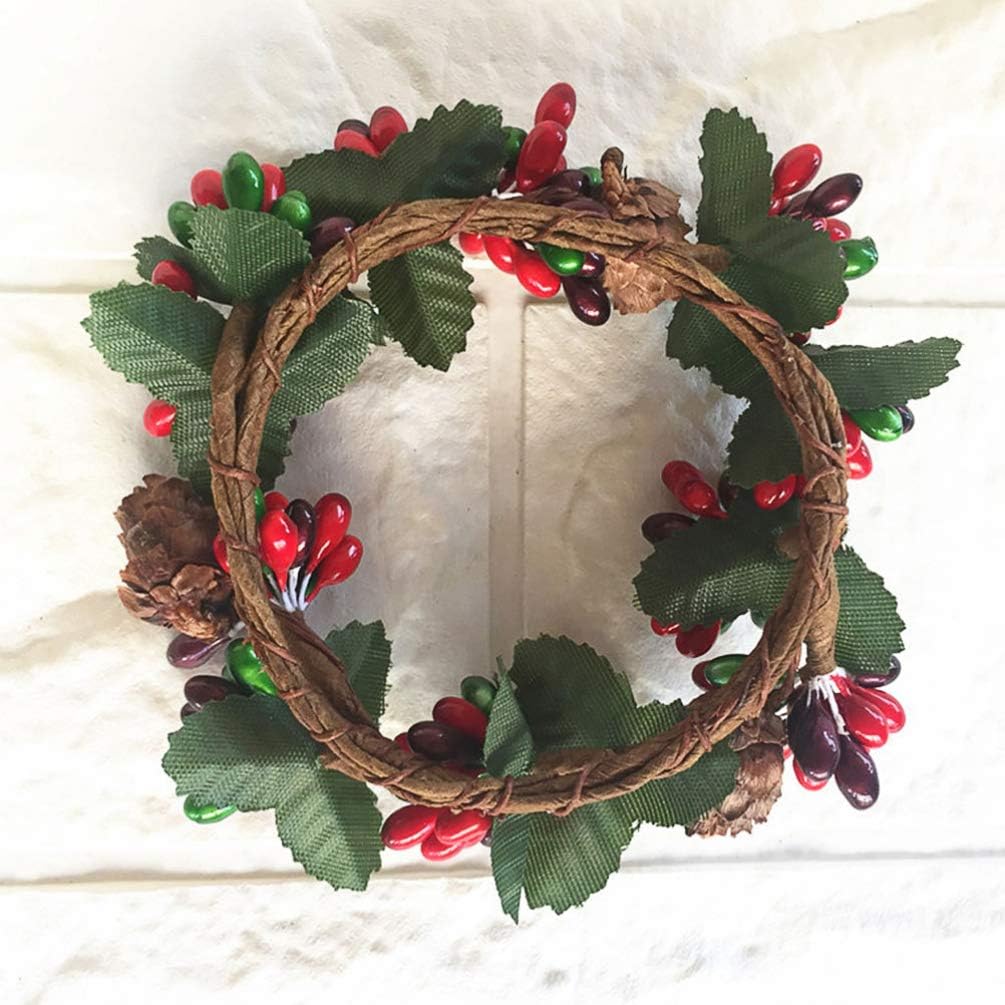 PRETYZOOM Christmas Candle Rings - 4Pcs Artificial Berry Mini Wreaths for Pillar Candles | Holiday Table Decor
