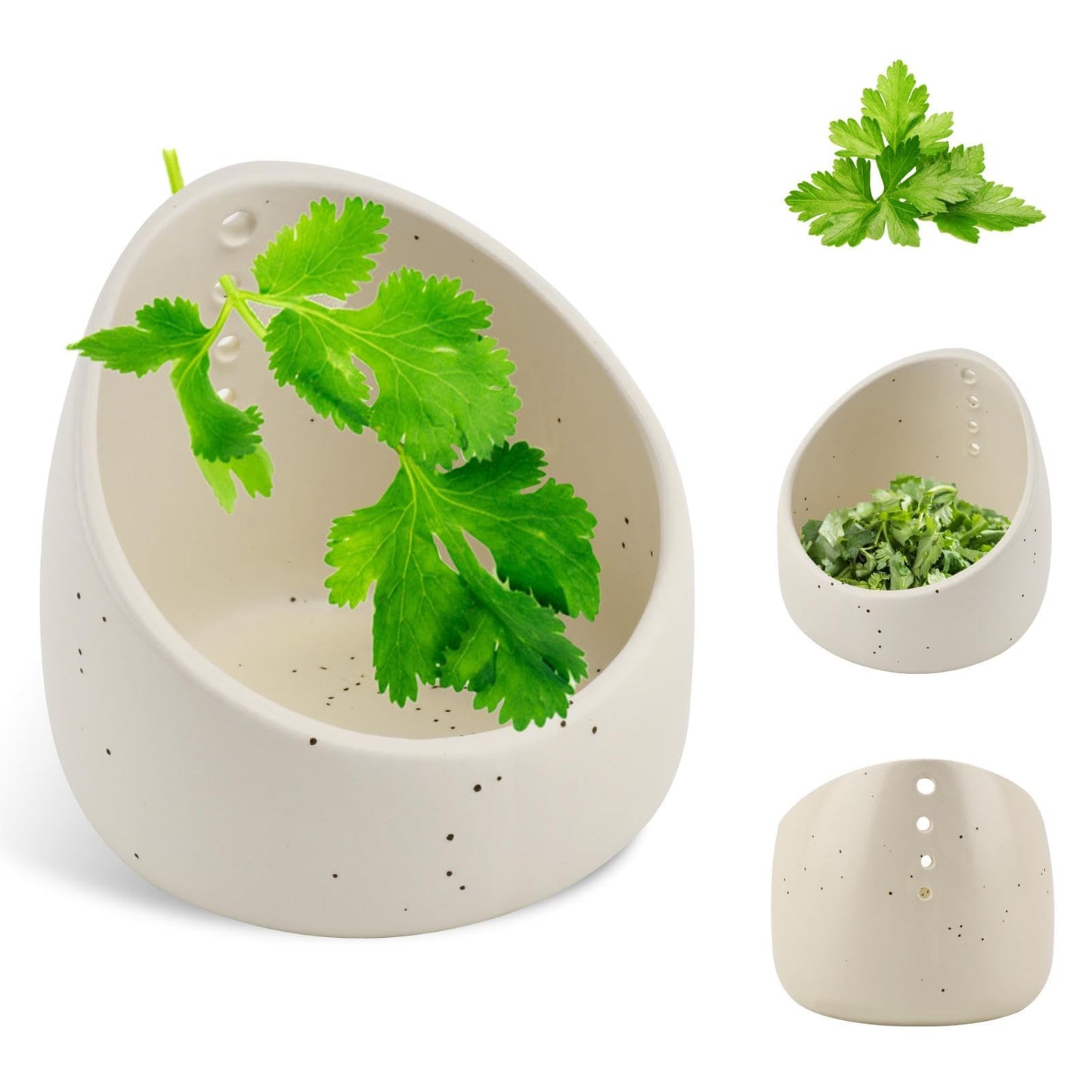 Herb Stripper Bowl, Handmade Ceramic Herb Stripper, Pottery Kitchen Efficient Leaf Removal Tool Available in Different Hole Sizes for Peeling the Stemmed Leaves(Color:White)