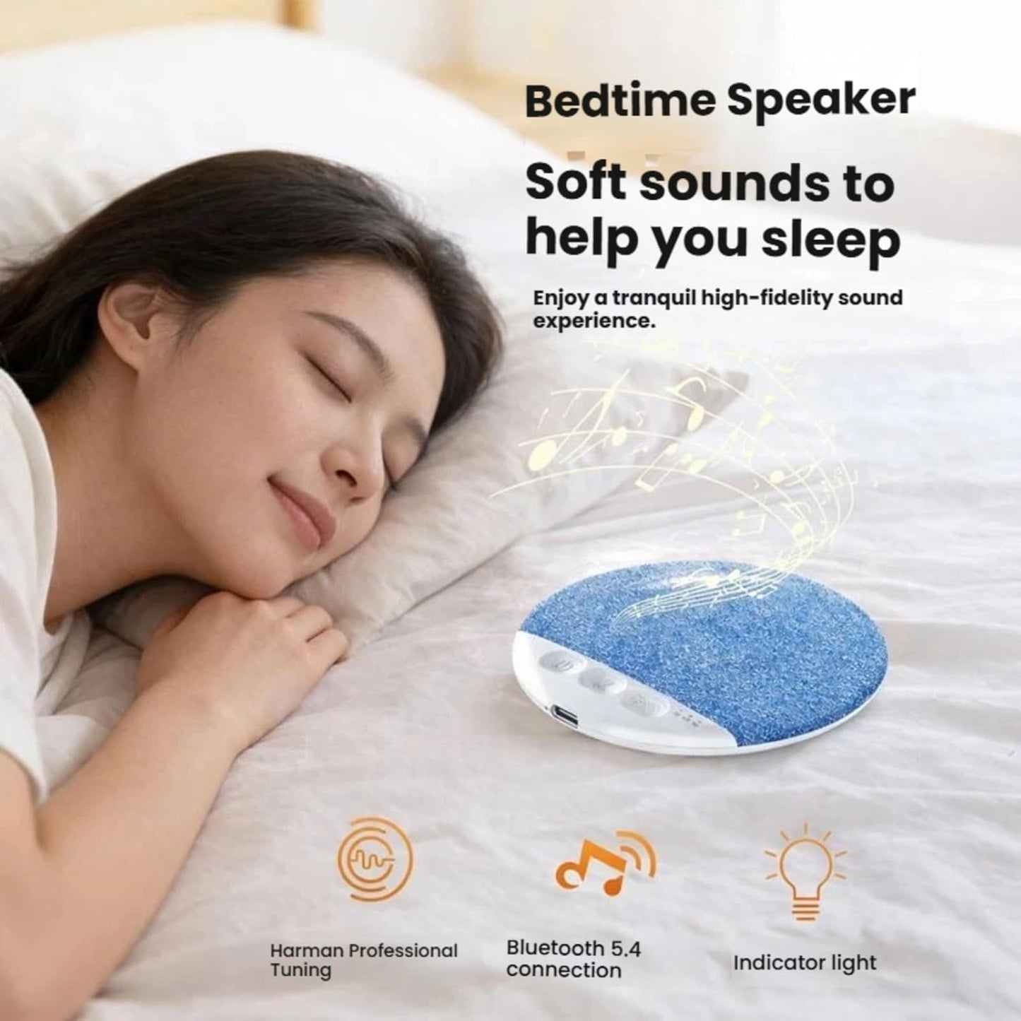 BXUJFFABS 10-Hour 1.7 oz Bluetooth Pillow Speaker, Mini Portable Under-Pillow Sleep Sound Machine with Stereo Bass