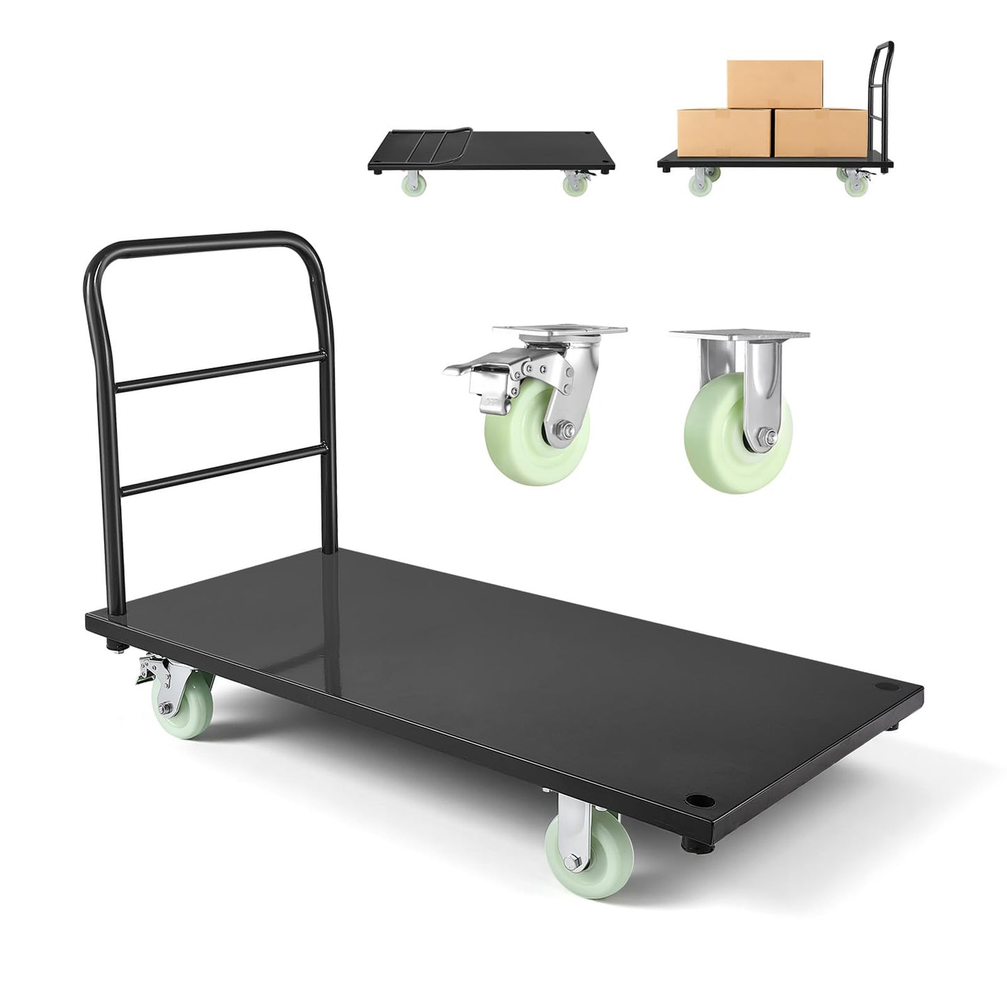 VEVOR Heavy Duty Platform Truck, 2000 LBS Industrial Steel Flatbed Cart with 360° Swivel Wheels, Platform Push Cart Dolly, Easy Storage for Warehouse/Garage/Moving/Garden (48" x 24" x 32")
