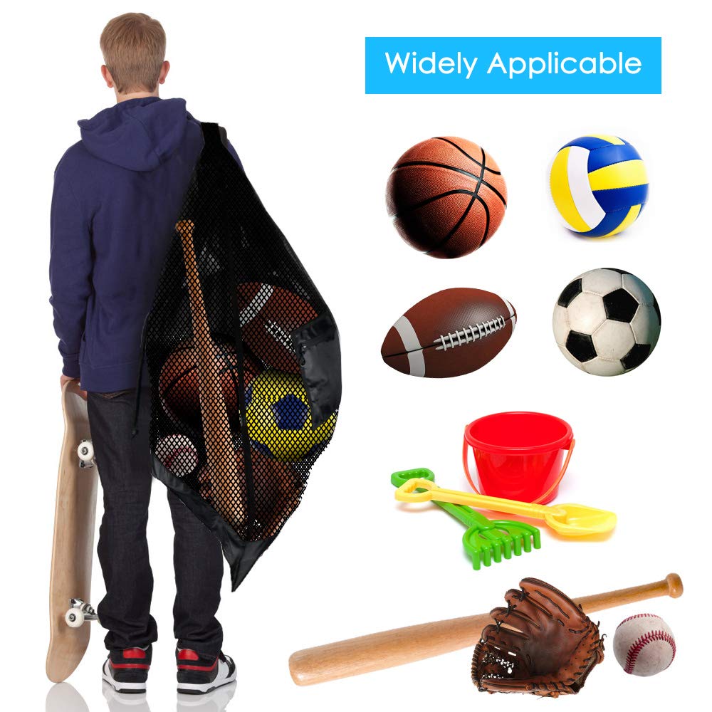 BROTOU Thickened Extra Large Sports Ball Bag Mesh Socce Ball Bag Heavy Duty Drawstring Bags Team Work for Holding Basketball, Volleyball, Baseball, Swimming Gear with Shoulder Strap (24” x 36”)