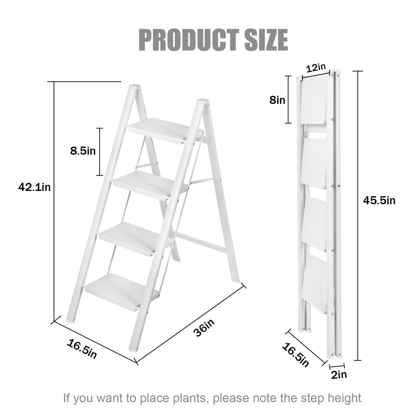 LEADALLWAY Portable Work Platform Height Adjustment and Lightweight 4 Step Closet Step Ladder