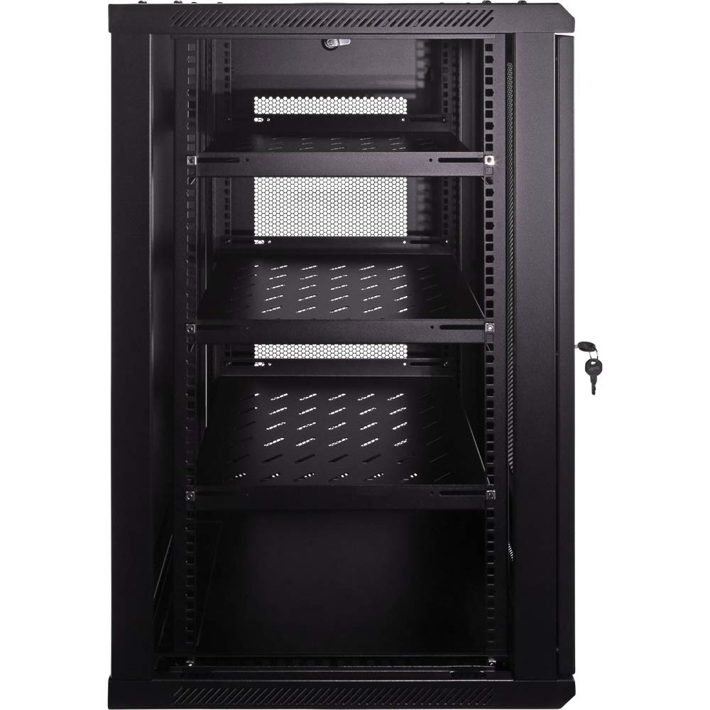 Navepoint 18U Deluxe IT Wallmount Cabinet Enclosure 19-Inch Server Network Rack with Locking Perforated Door 24-Inches Deep Black with/Shelves