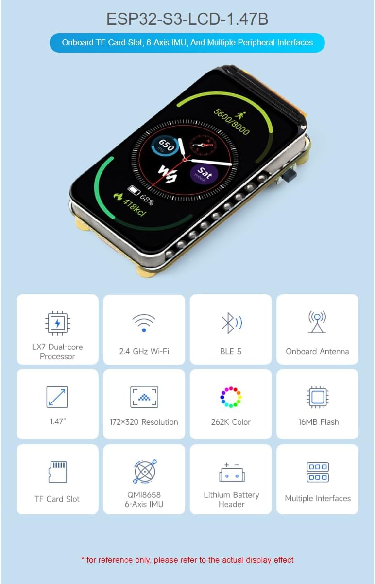 waveshare ESP32-S3 1.47inch 172320 262K 2.4GHz 5 LCD Display Development Board Type B with pre-soldered Header