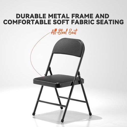 Nazhura Folding Chairs - 4 Pack Fabric Dining Set with Padded Cushions | Indoor/Outdoor Use (Charcoal)