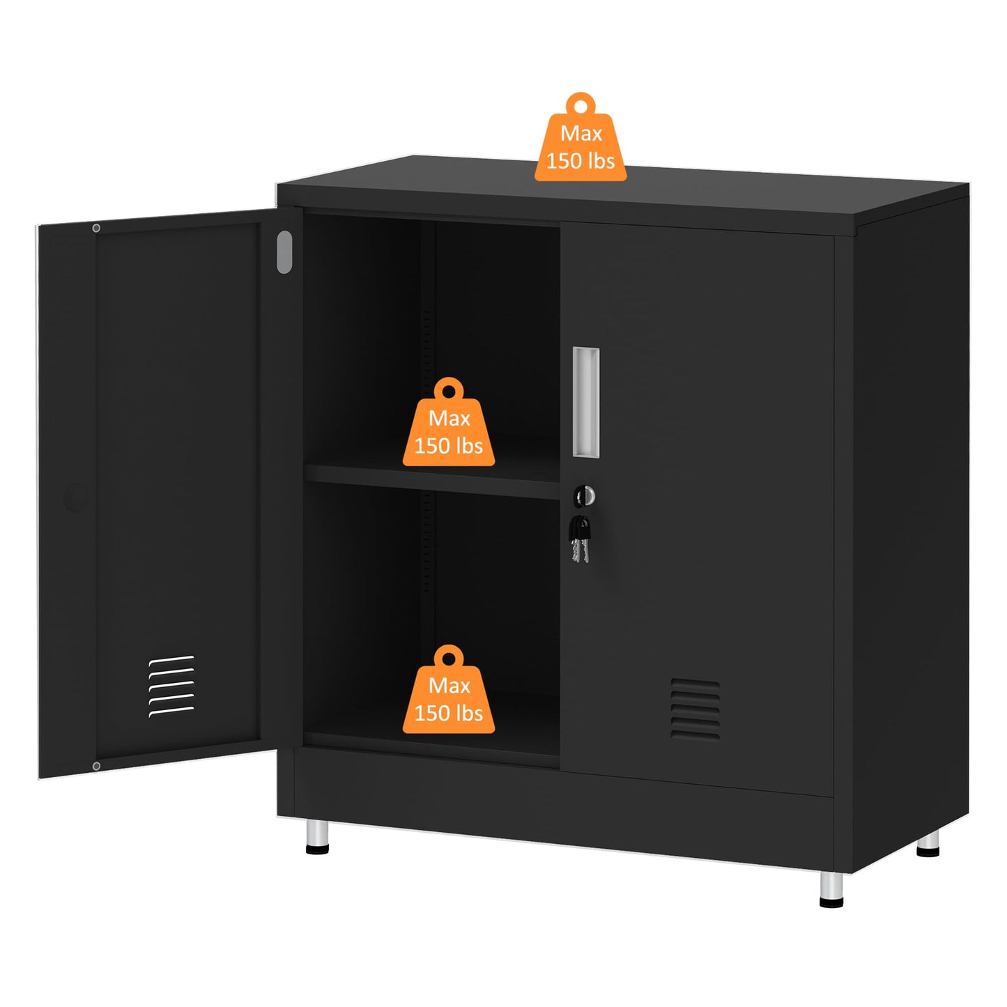 JINKUR Metal Storage Cabinet with Locking Doors and Adjustable Shelf, Small Lockable Sideboard Buffet Cabinet for Home, Office, Entryway, Hallway, Living Room, Kitchen and Dining Room (Black)