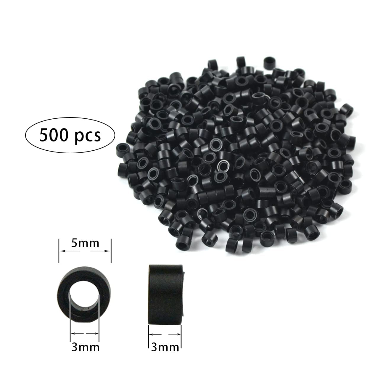 Hair Extensions Tool Kit Black Hair Pliers Pulling Hook Bead Device Tool Kits and 500 Pcs 5 mm Micro Links Rings Beads (Black)