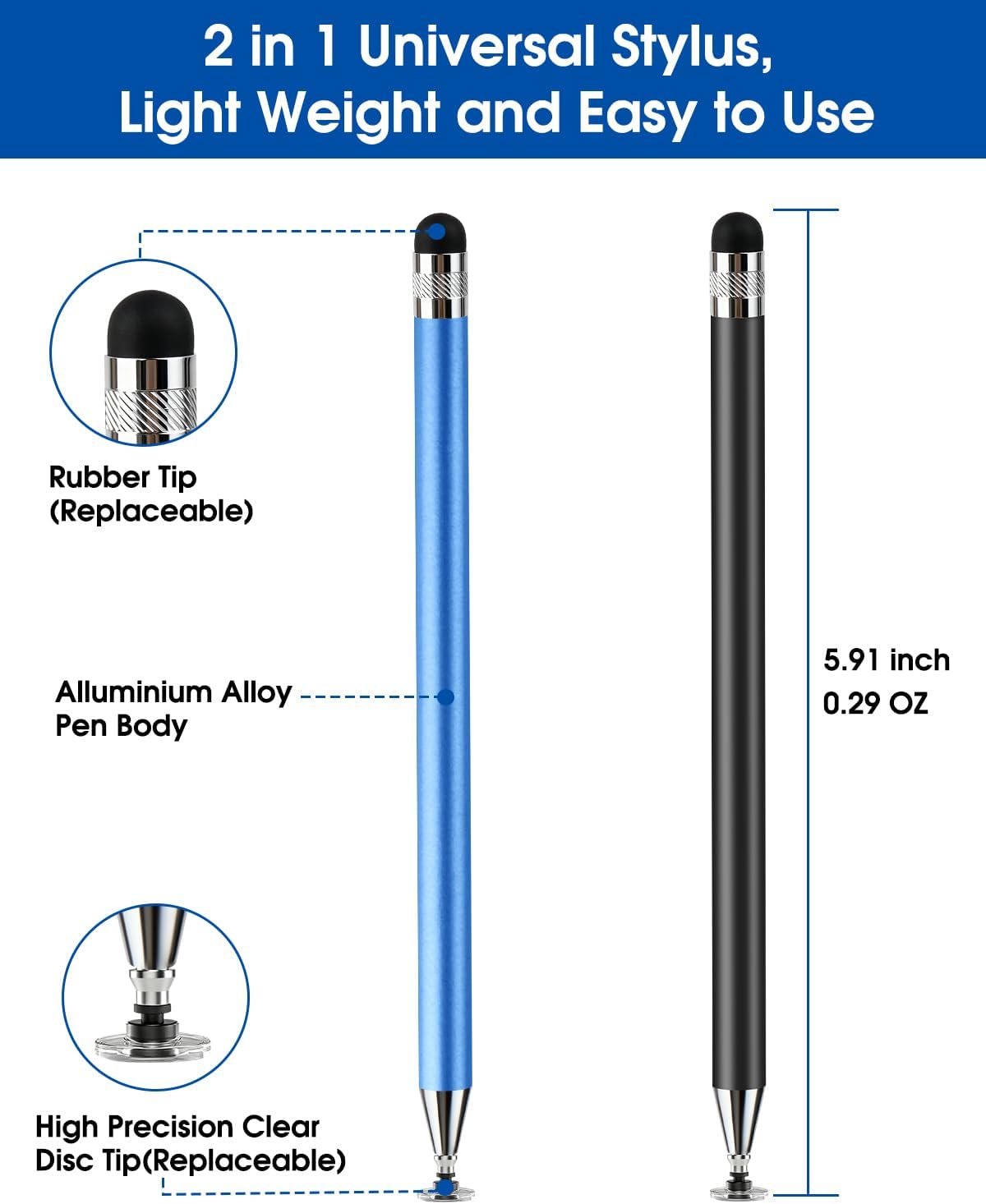 AUZOSL 2-in-1 Stylus Pen for Touchscreen, High Precision & Sensitivity Stylus Pen for iPad/iPhone/Android Tablets