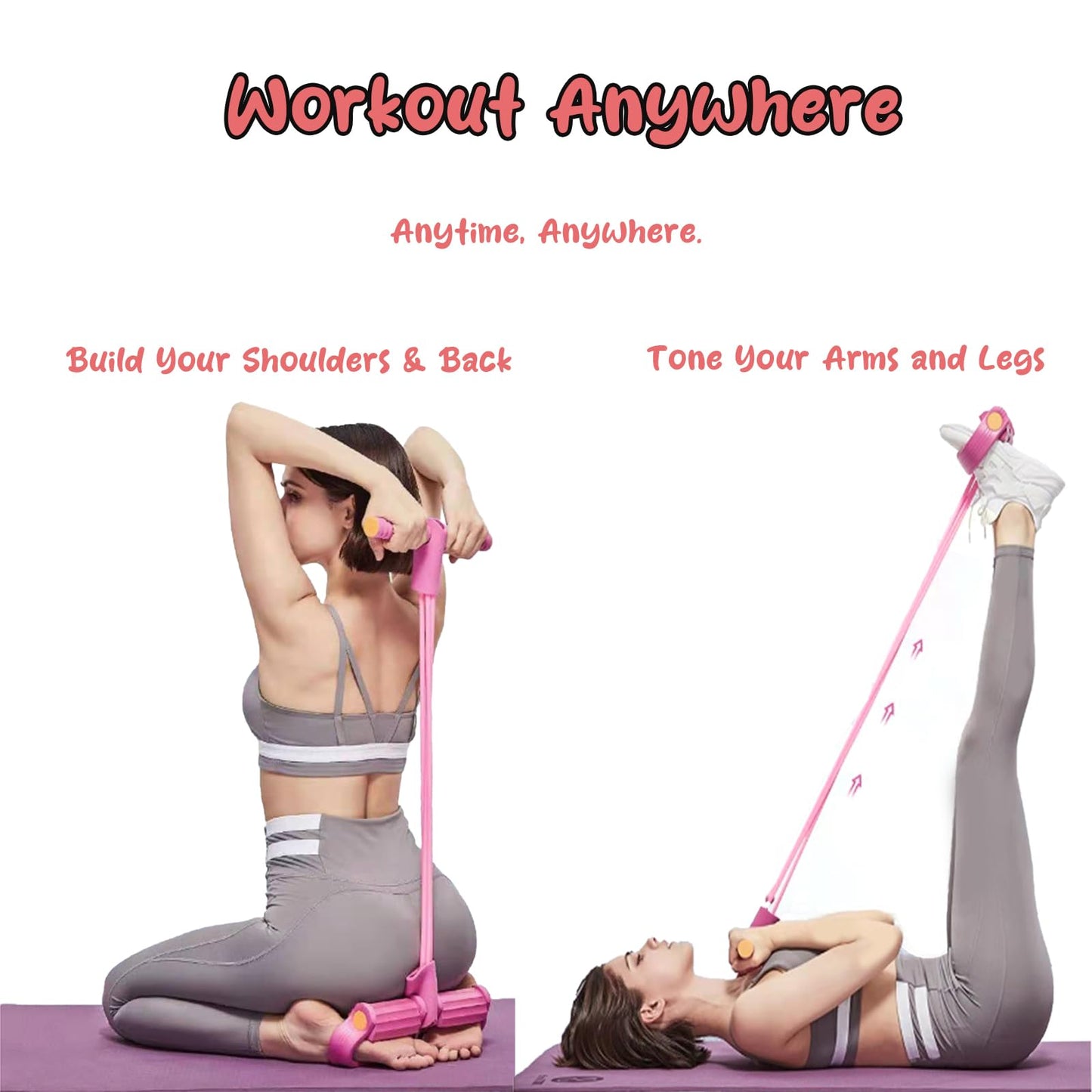 Pedal Resistance Band with Handle, Upgrade 6-Tubes Manual Tension Training Pedal,Multifunction Fitness Bands for Abdomen, Waist, Arm, Leg,Home Fitness (Purple)