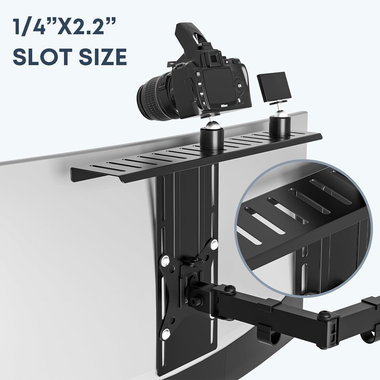 WORLDLIFT 16 inch 100100 mm VESA Monitor Mount Shelf for Streaming - Holds Cameras, Webcams, Microphones & Lights