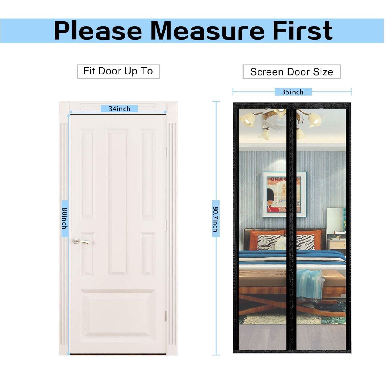 Transparent Insulated Door Curtain, Magnetic Thermal Door Cover Screen Door Self-Closing Privacy Door Screen Hands Free for Patio, Kitchen, Bedroom, Air Conditioner Room, Fits Doors up to 34" x 80"