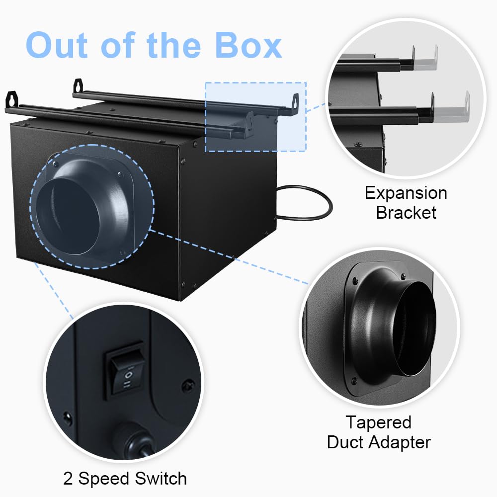 MIDCVFRUN 2 Speed 330CFM|240CFM Adjustable Ultra Quiet Inline Bathroom Exhaust Fan, Ventilation Fan Extractor for Bathroom, Garage, Attic, Kitchen - Strong but Quiet