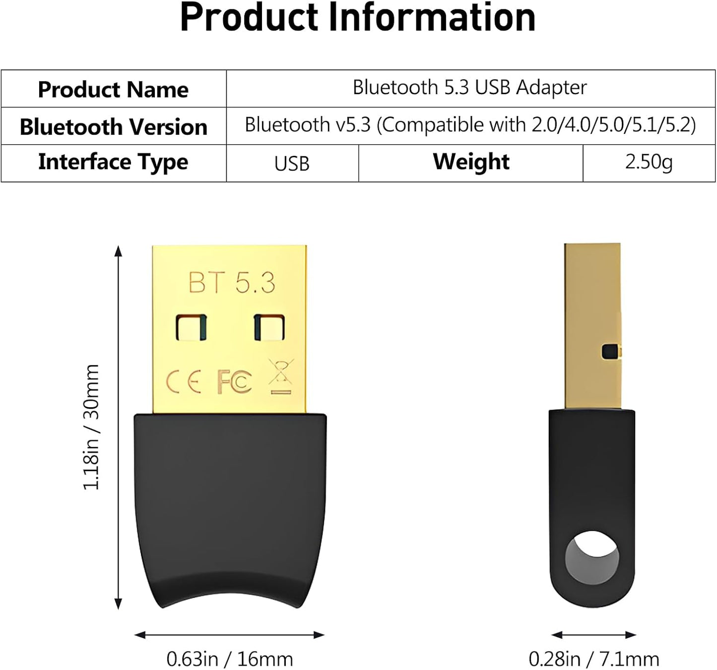 Wansurs 5.3 11/10, Bluetooth Adapter for PC, Bluetooth Dongle, Plug & Play for Windows Bluetooth Transmitter & Receiver