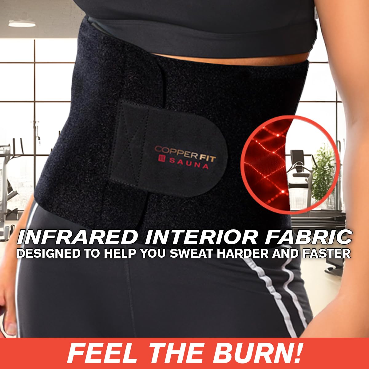 Copper Fit Infrared Sauna Belt – Waist Trainer for Men & Women – Increases Sweat & Supports Core – Adjustable Compression – Copper-Infused (Black, LXL)