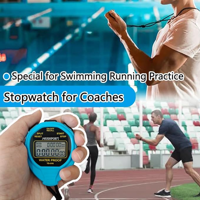 Waterproof Stopwatch Timer 30 Laps/Splits Only Stopwatch Mode, ON/Off Silent Memory Recall Simple Operation, Digital Stop Watch for Sports Swimming Running, Blue