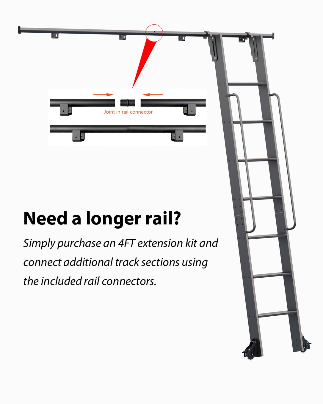 96" Sliding Library Ladder, Blue +8FT Rolling Track Kit
