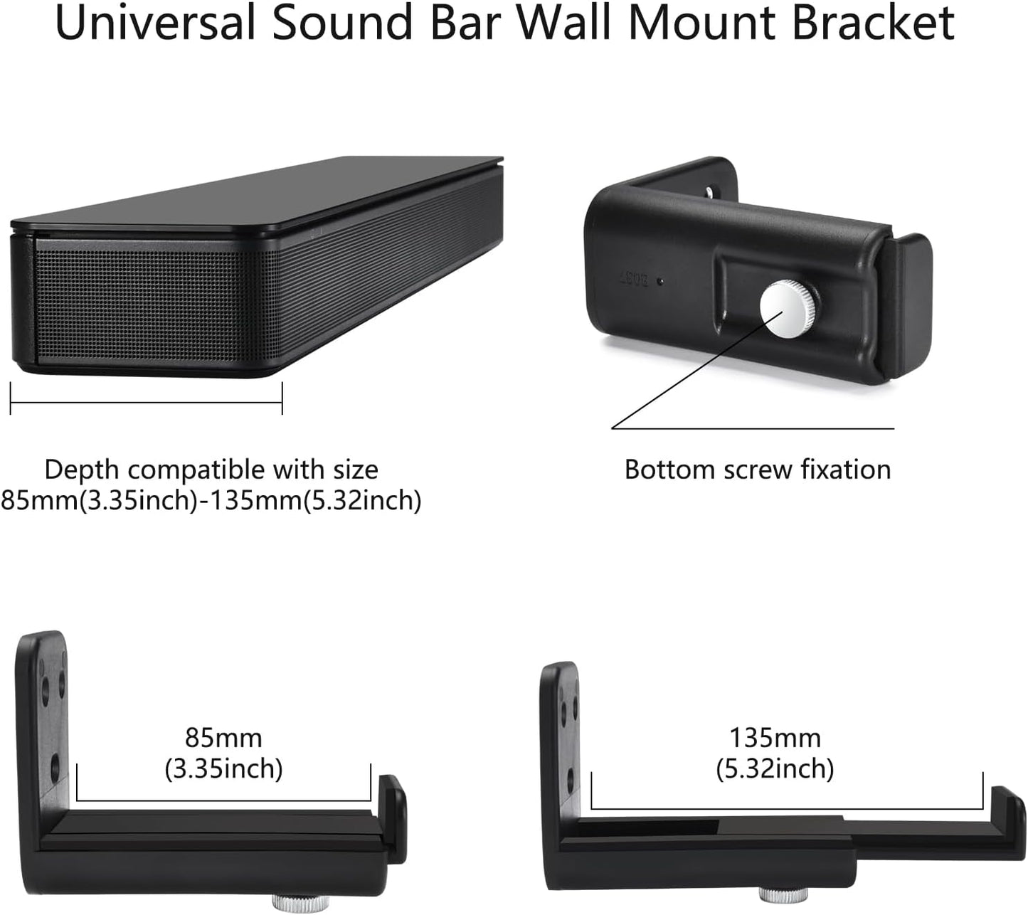 YaoshanTuda 20-65" Universal Soundbar Wall Mount for Samsung/Sonos/Bose/LG | Adjustable TV Sound Bar Bracket |Easy