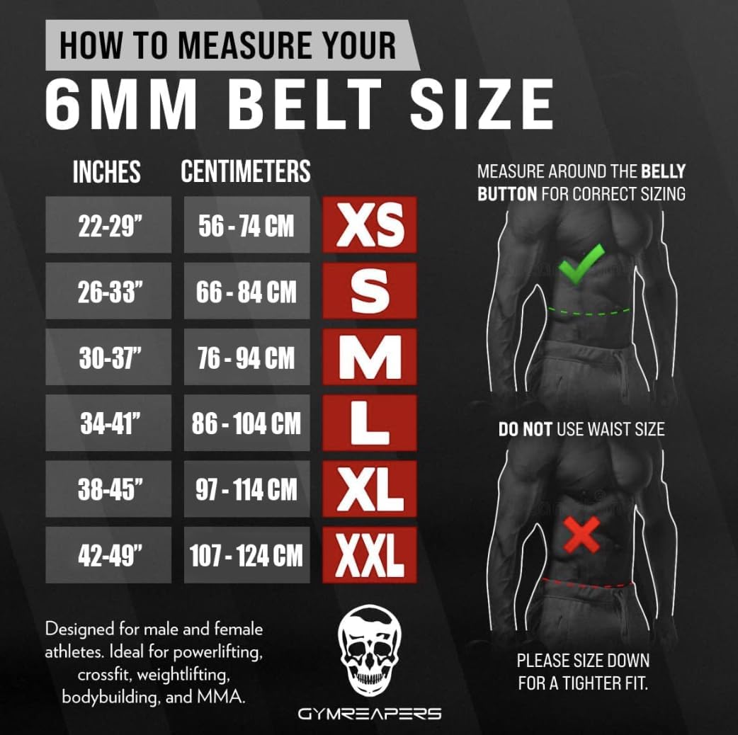 Gymreapers Weightlifting Belt 6MM Genuine Leather - Double Prong Power Belt Heavy Duty 4-Inch Wide - Strong, Stabilizing Back Support for Deadlifts, Squats Powerlifting (Black, Medium)