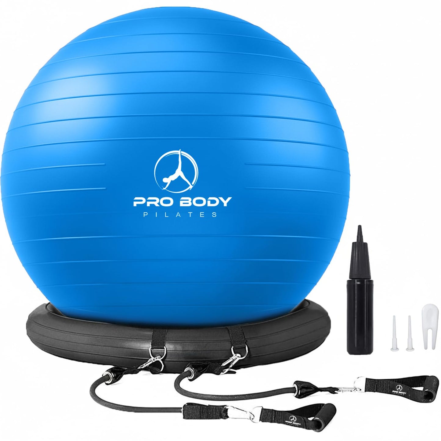 ProBody Pilates Yoga Ball Chair, Exercise Ball Chair with Base or Stand for Home Office Desk Sitting or Workout, 65cm Antiburst Balance Ball & Stability Ball Seat for Back, abs (Blue)
