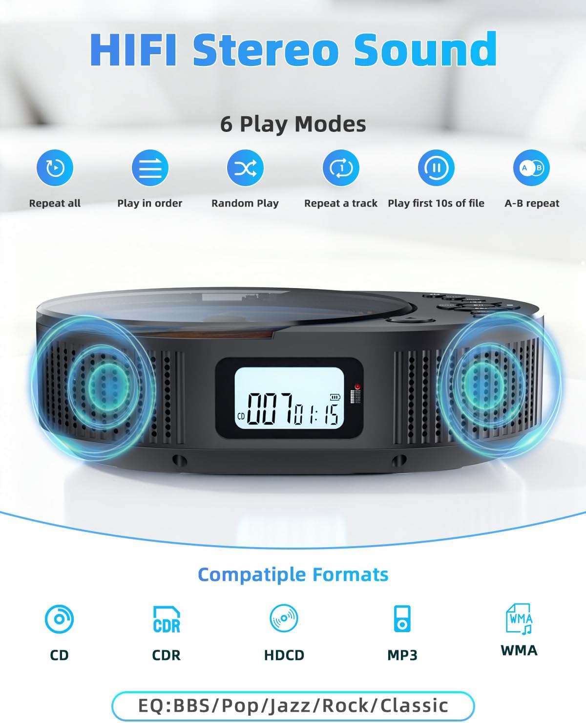 FELEMAN Portable CD Player, Bluetooth CD Player with Speakers, CD Players for Home, Boombox CD Player for Car, Supports