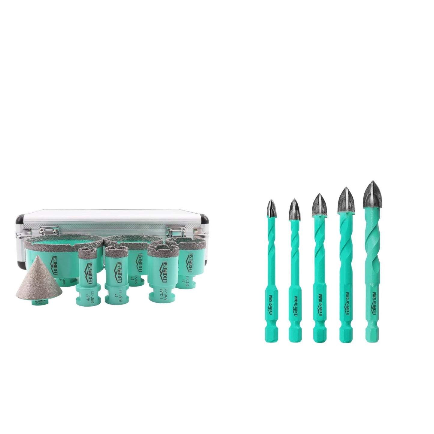 LEKOMESH Diamond Core Drill Bits Set 7pcs Tile Hole Saw Kit and LEKOMESH Masonry Concrete Drill Bits Set - 5pcs