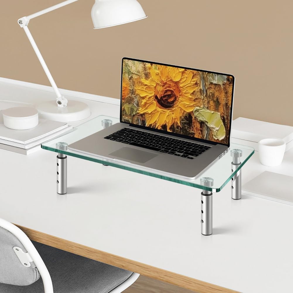2 Pack KKTONER GLASS Monitor Stand with Height Adjustable for Home Office Computer Monitor Riser PC Screen Riser