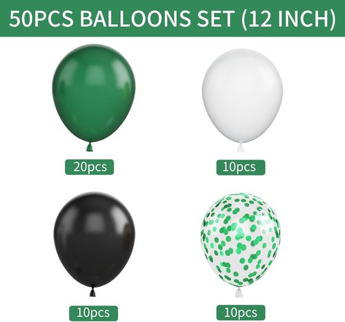 50Pcs Green & Black Balloons | 12 Inch Latex Balloons for Video Game & Football Theme Parties