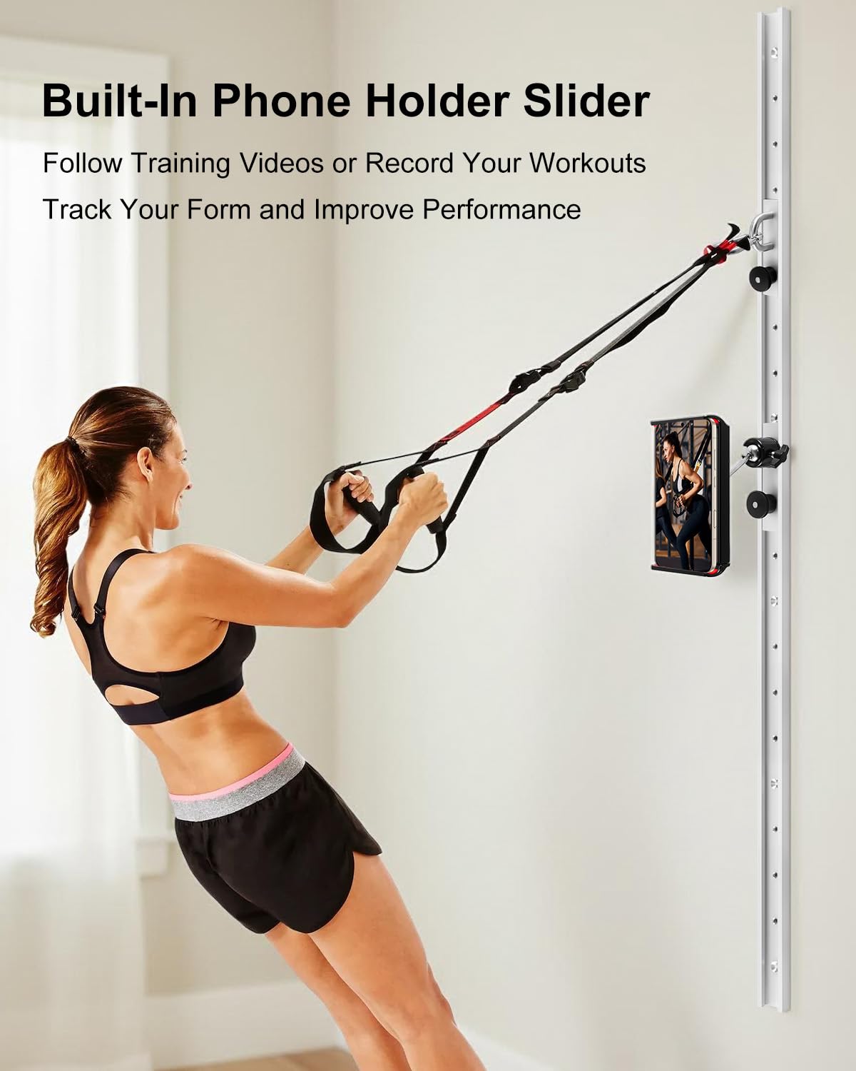 Adjustable Resistance Band Wall Anchor System – Dual 40 inch Aluminum Rails with Sliding Mounts, Space-Saving Home Gym Setup for Strength, Stretch, and Mobility Training