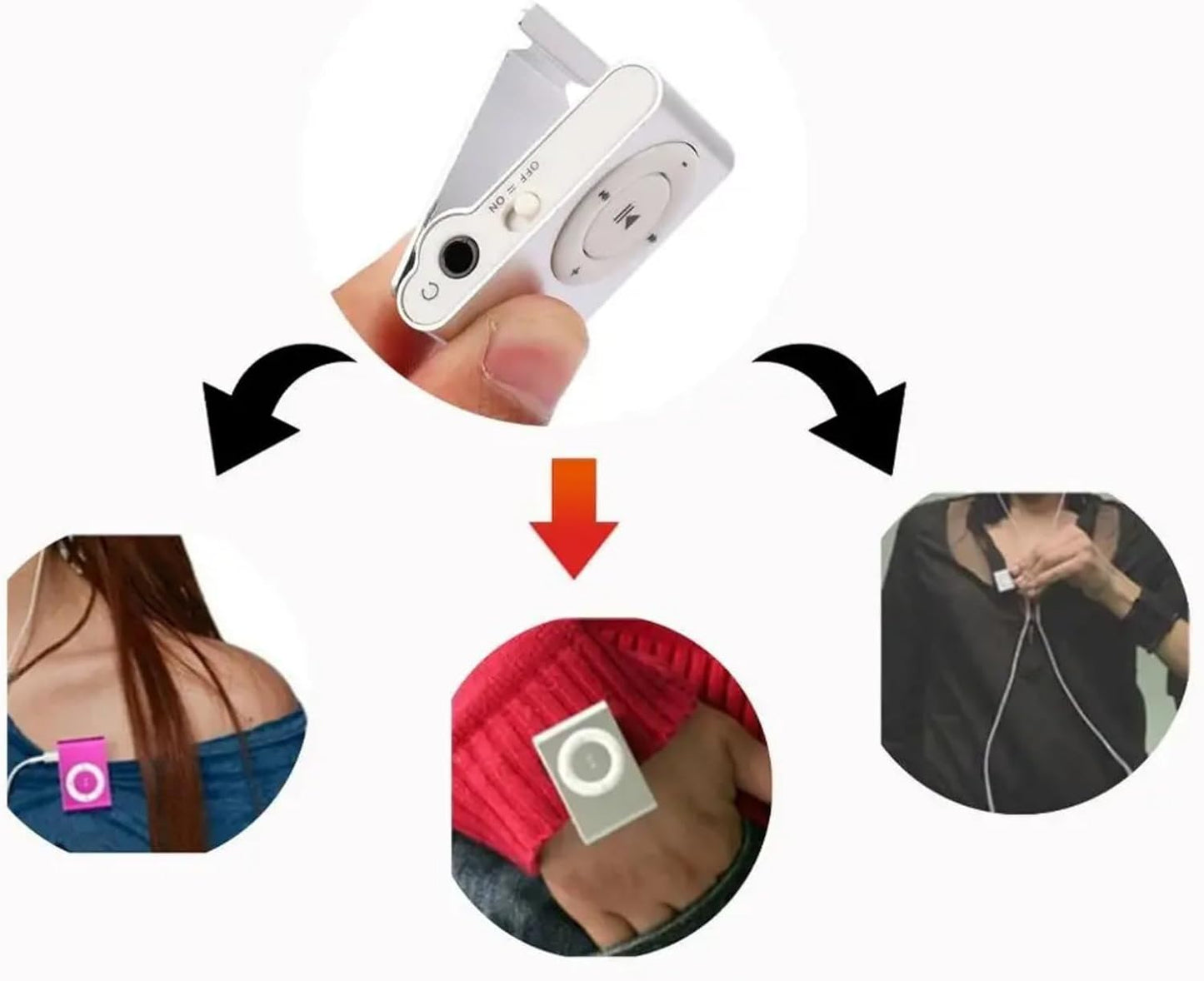 JINPIAOPIAO MP3 Clip On Player with Expandable Memory Slot High Fidelities Sound Builtin Battery for Music On The Go