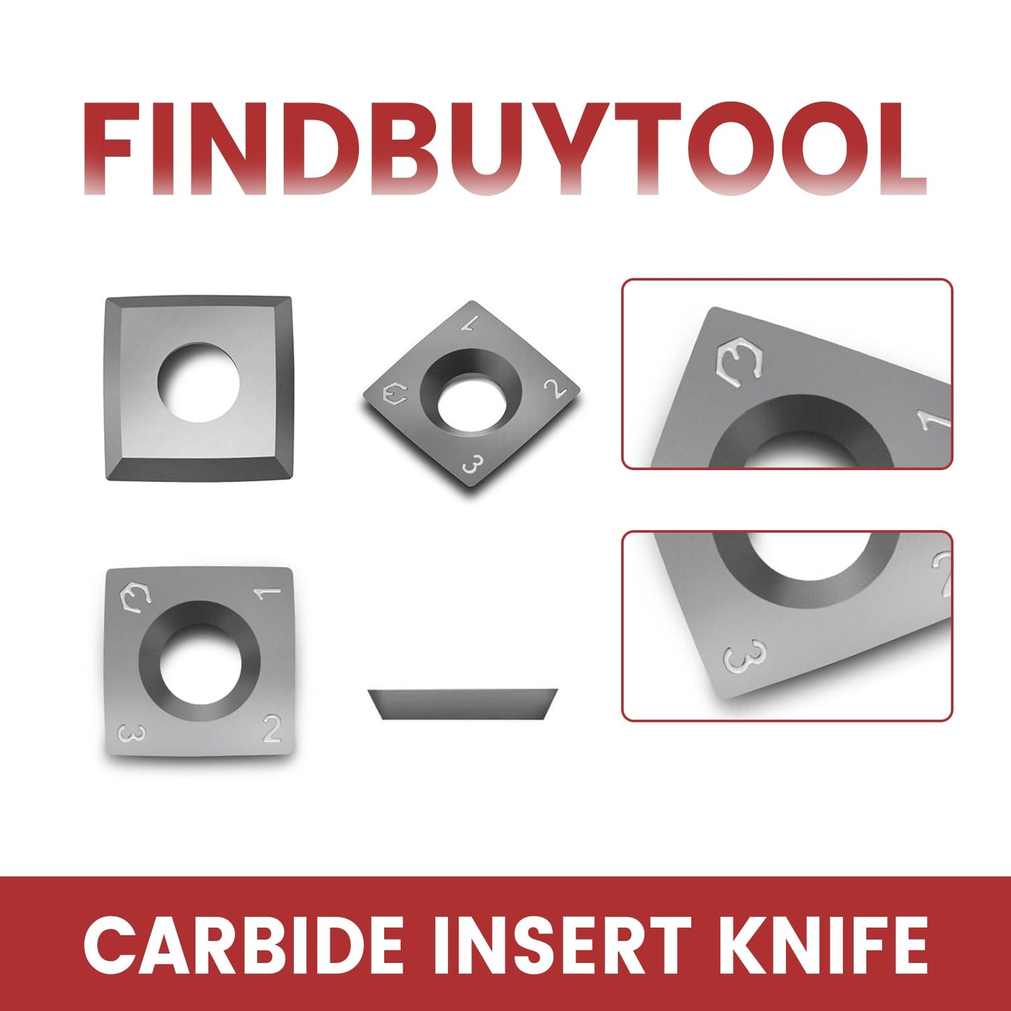 Findbuytool Carbide Inserts cutters (15x15x2.5mm-30°-R150-4R0.5) Insert for Woodworking Helical Cutter Head Tools, 100Pcs