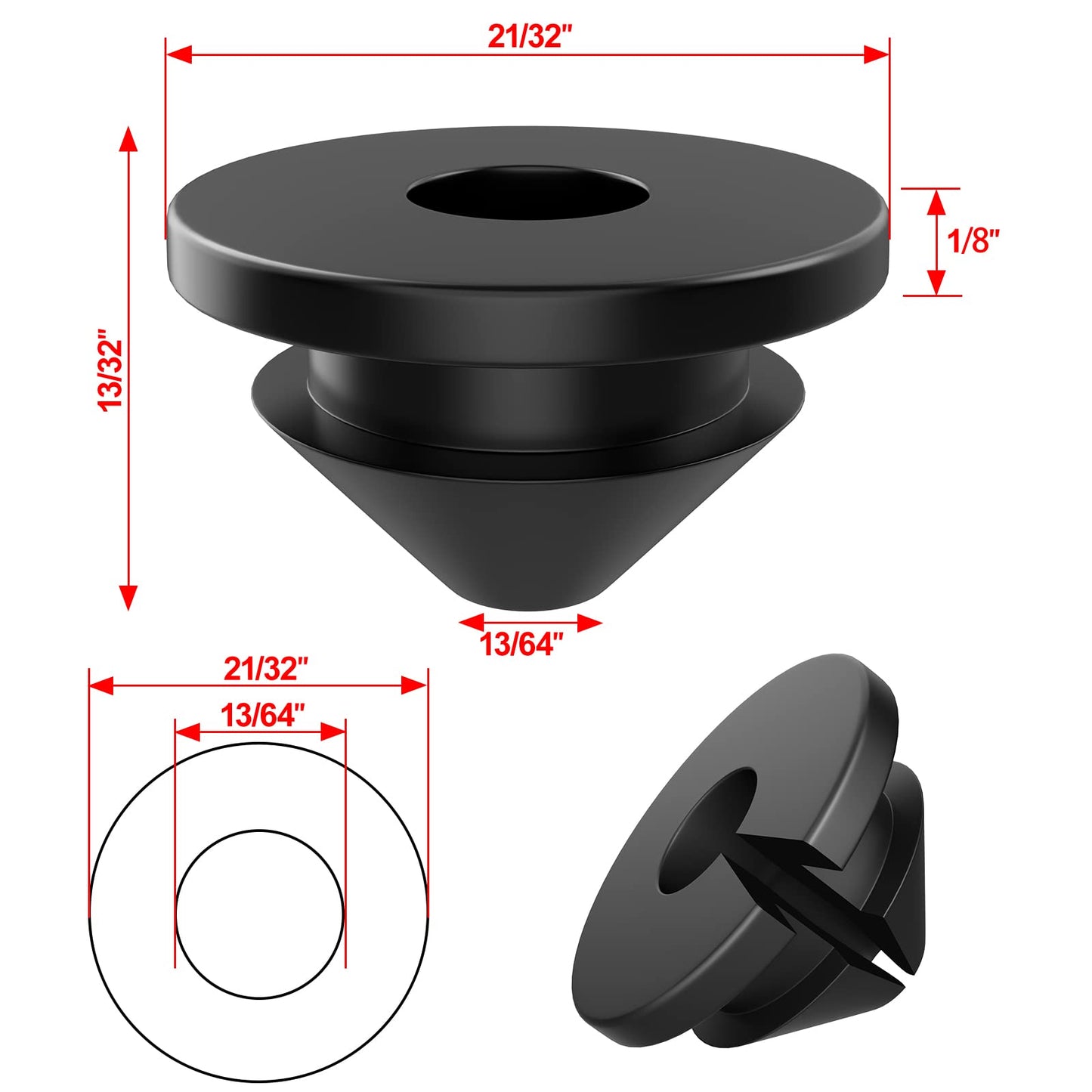 BLIKA 100 Pack Cable Railing Rubber Grommets for 1/8" 5/32" 3/16" Cables for Metal Cable Railing Posts, 1/8" Cable Railing Grommet, Cable Railing Protective Sleeves for Metal Posts, BL10-L