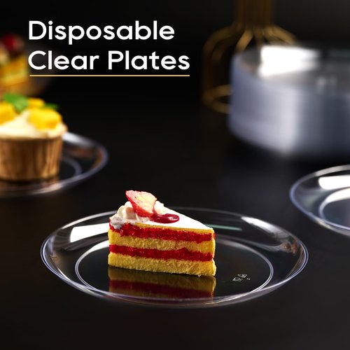FOCUSLINE 100 Count Clear Plastic Plates 7 Inch, Disposable Salad Dessert Plates - Premium Clear Hard Plastic for Weddings, Parties and Events