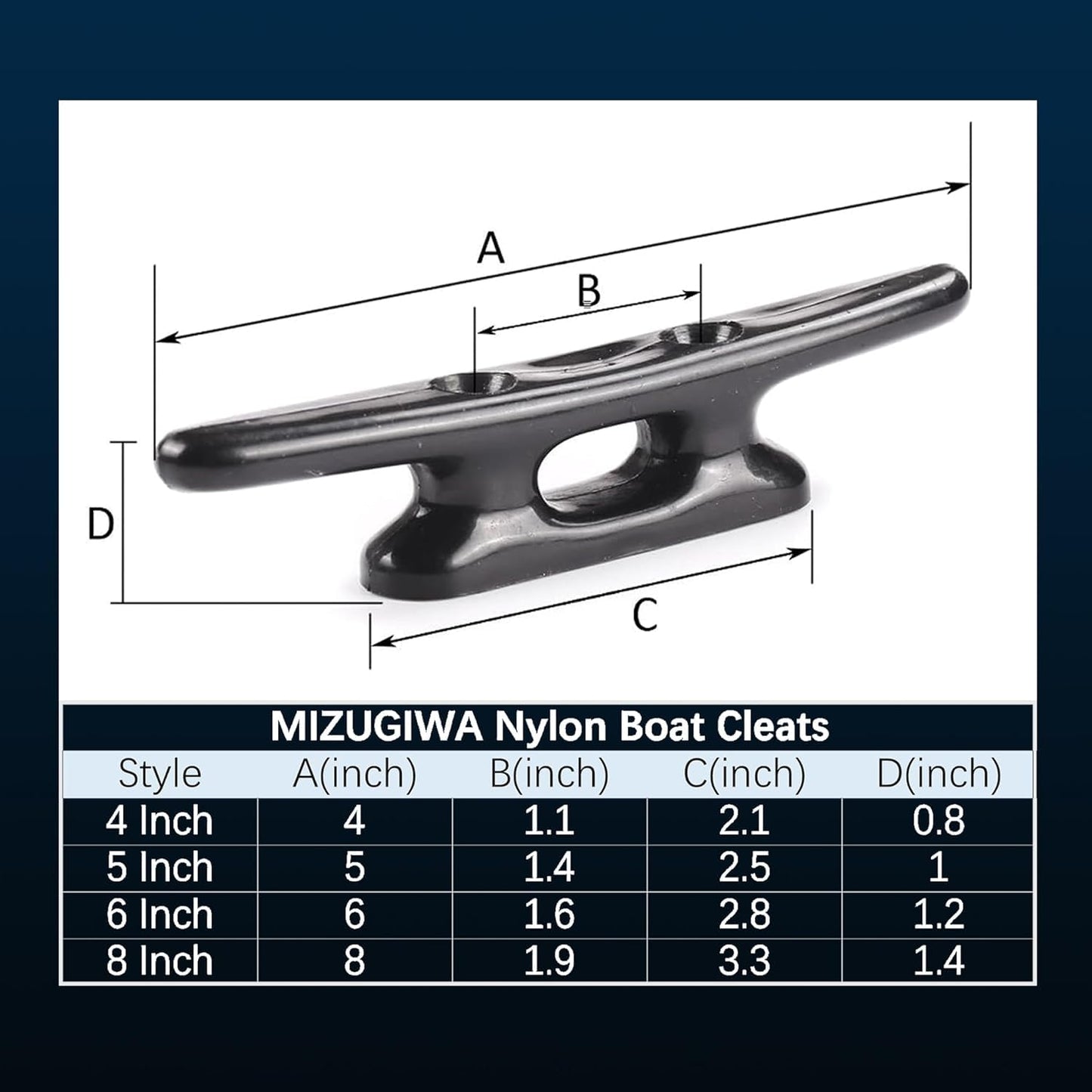 MIZUGIWA Nylon Boat Cleats,Dock Cleats Black,4 Inch Marine Boat Cleats for Rope Hooks,Kayaks,Tie Down,Maritime Decor,Pack of 4