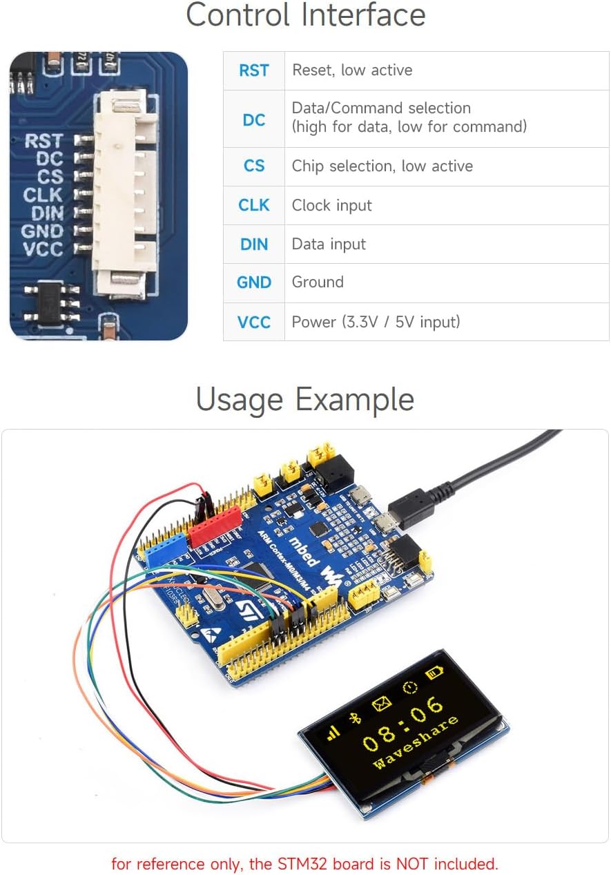waveshare 2.42inch 12864 I2C Communication, OLED Display Module, Resolution, SPI / White Version