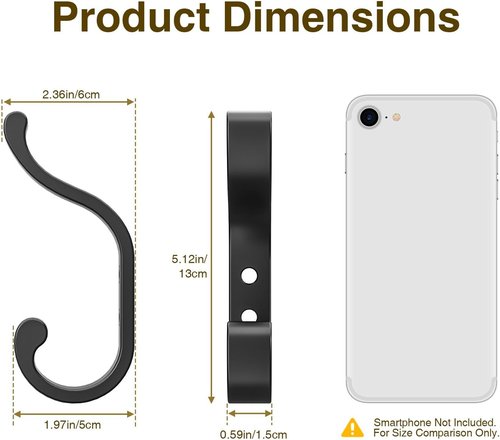 Bussdis Coat Hooks - Heavy Duty Wall-Mounted Hangers | Holds Up to 30 lbs - Black, 4 Pack for Towels & Bags