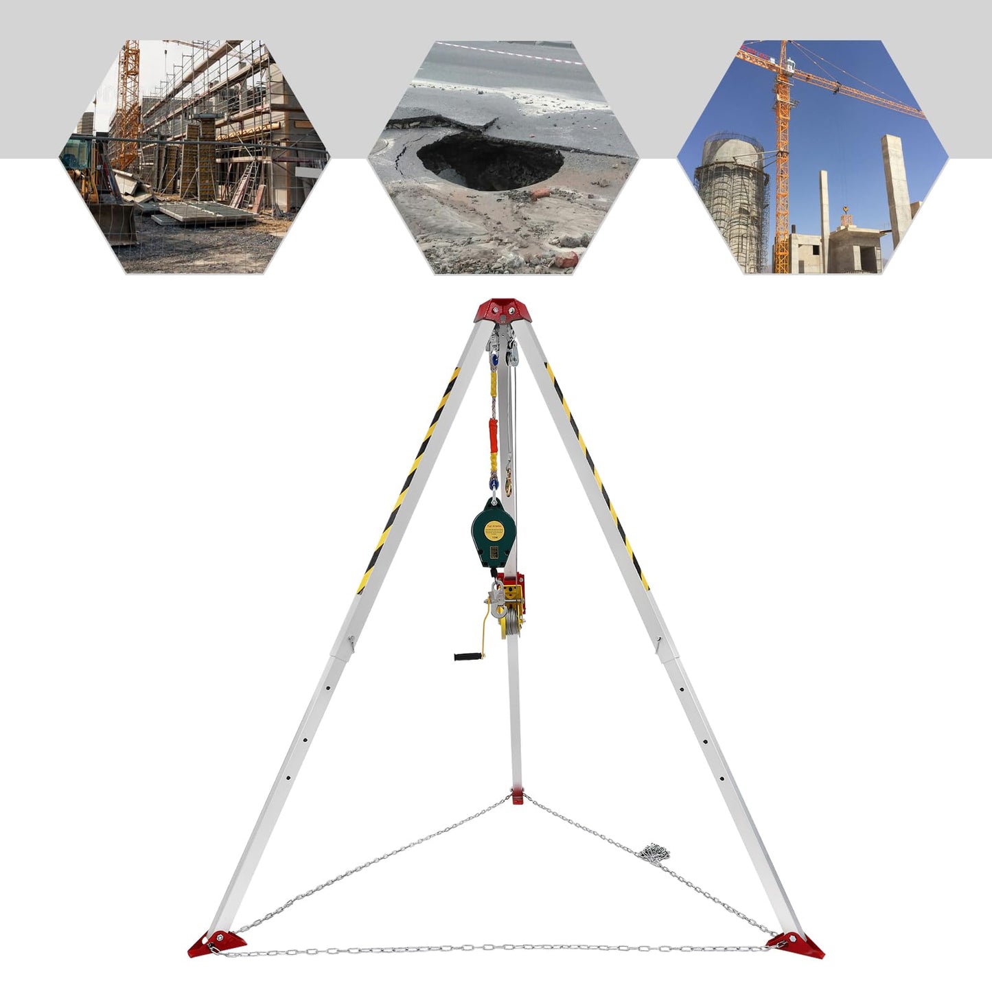 Confined Space Tripod, 1200/1800/2600 lbs Sewer Rescue Tripod Manual Rescue Tripod with Fall Arrester&Storage Bags Confined Space Kit for Traditional Confined Spaces (1200Lbs 60-78in)