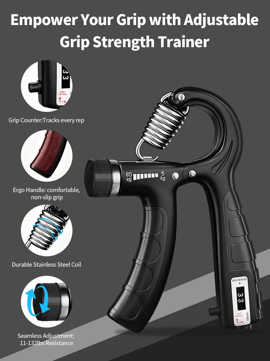 Saicefe Grip Strength Tester Trainer Electronic Hand Dynamometer of 396lbs/180kg & Grip strengthener with Adjustable Resistance for Sports Home Gym with Digital Display Precision Training for Rehab Fitness