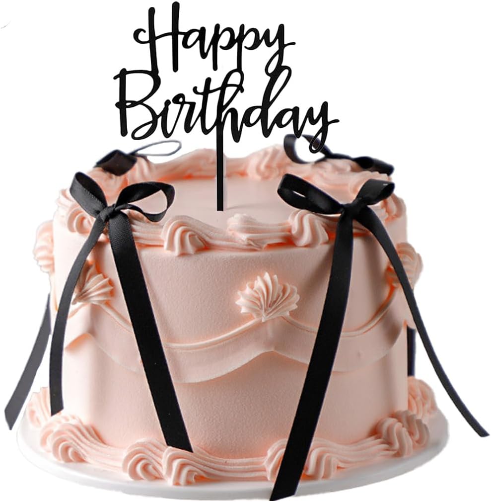Skiennix Black Satin Cake Bows - 11 Pcs Coquette Bow Toppers with Happy Birthday Sign | Perfect for Birthdays, Weddings, Baby Showers