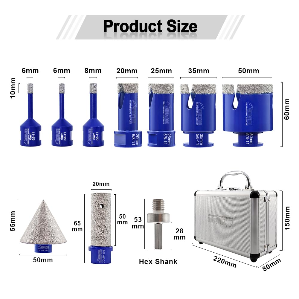SHDIATOOL Diamond Core Drill Bits for Porcelain Ceramic Tile Marble Brick Vacuum Brazed Hole Saw