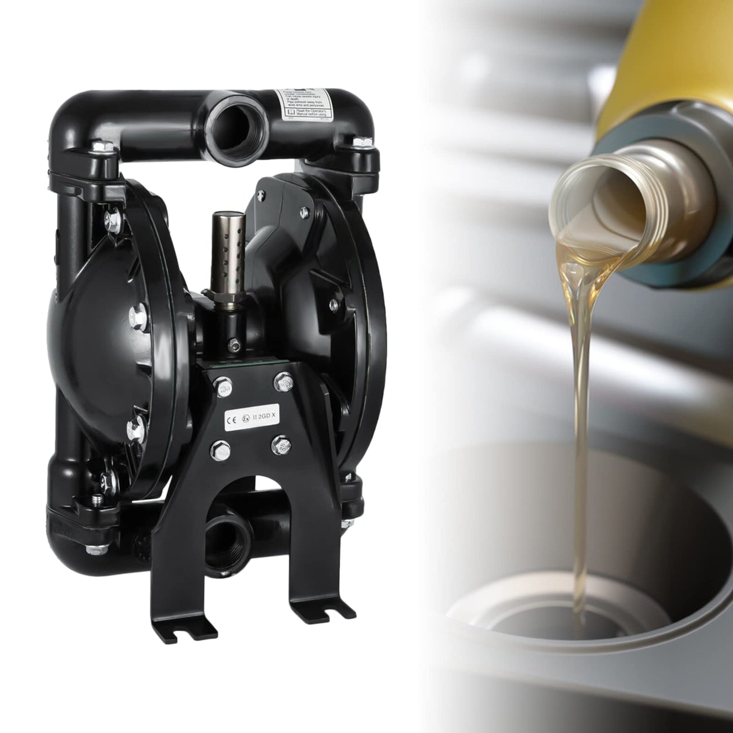 Air-Operated Dual Diaphragm Pump 1-inch Inlet & Outlet Waste Oil Diesel Air Operated Double Diaphragm Pump 35GPM Heavy Duty Pneumatic Diaphragm Transfer Pump 120PSI 150 ℉ for Industrial