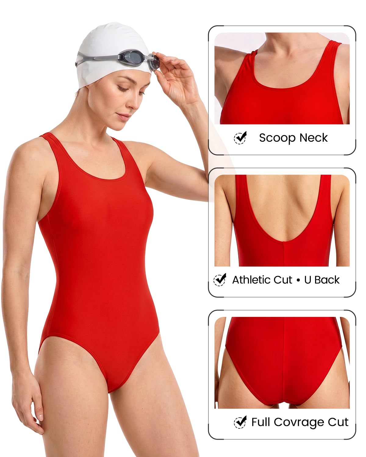 HAIVIDO Women's Athletic One Piece Swimsuits for Training - U Back, Competitive Bathing Suits for Fitness & Lap Swimming Black with Fushcia XXL
