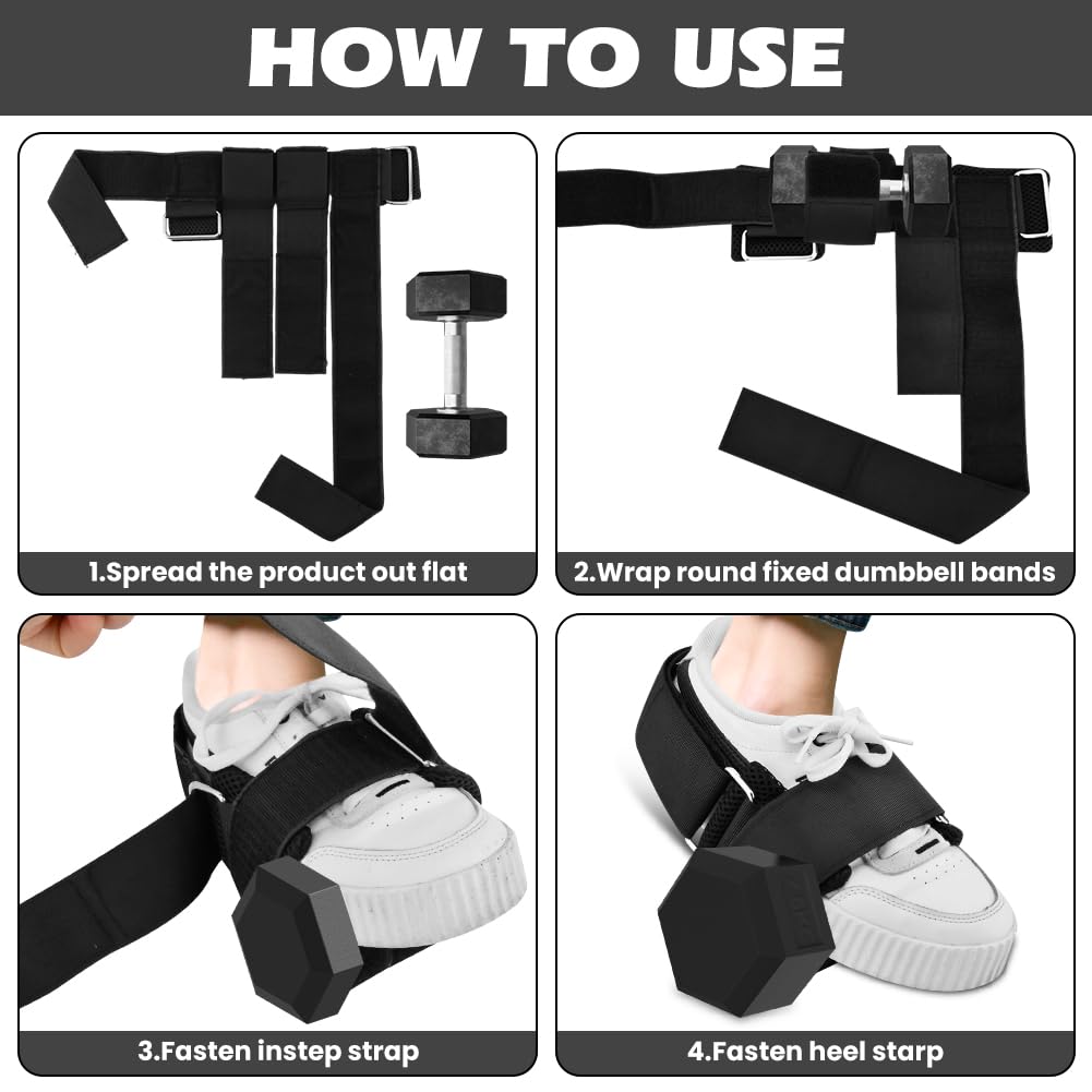 Olnverath Dumbbell Foot Attachment for Leg Workout, Tibialis Trainer, Extension Monkey Foot Dumbbell Attachment Straps for Fitness Training, Leg Extensions, Hamstring Curls(Black)