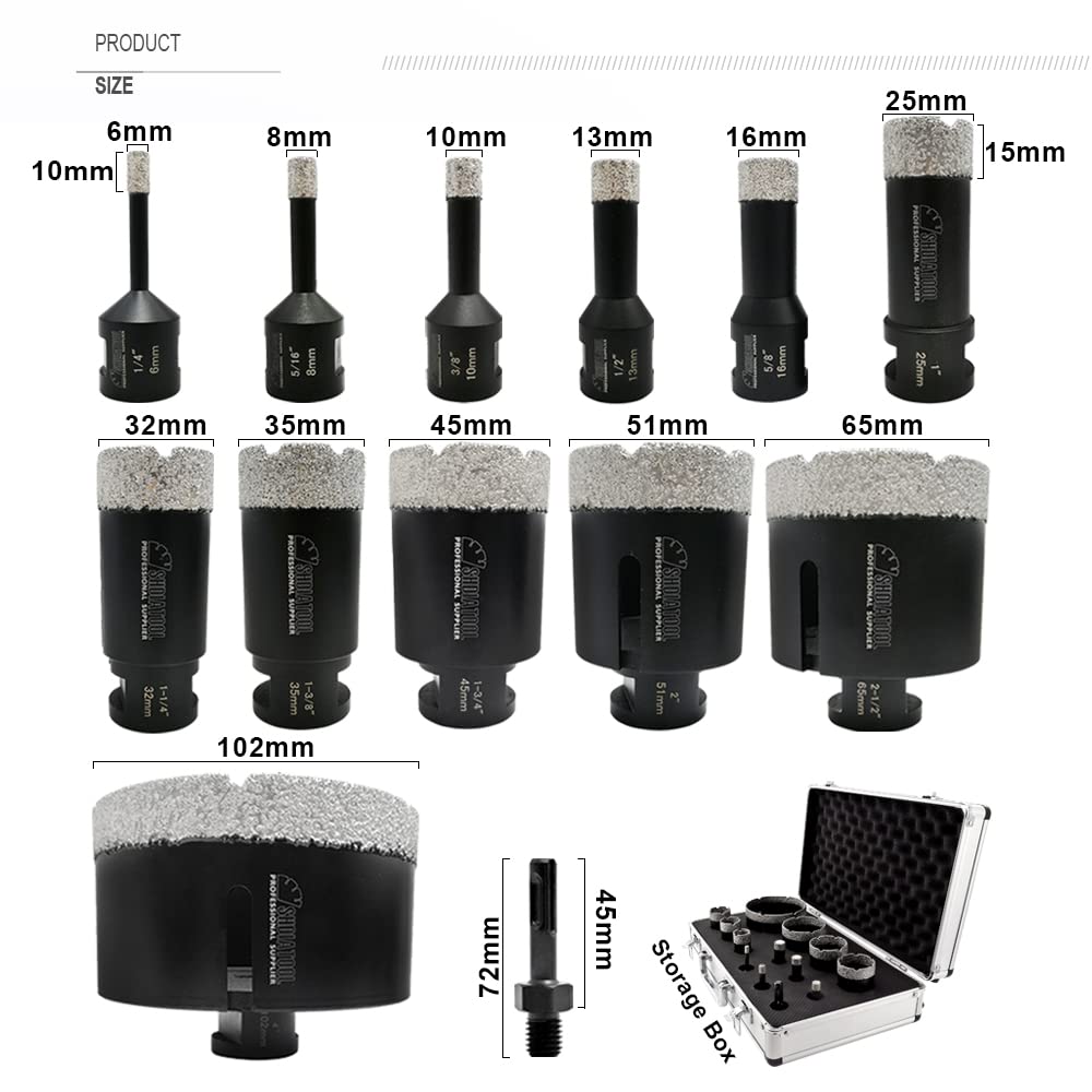 SHDIATOOL Diamond Drill Core Bits Set for Porcelain Hole Saw Cutter for Tile Marble Ceramic Granite
