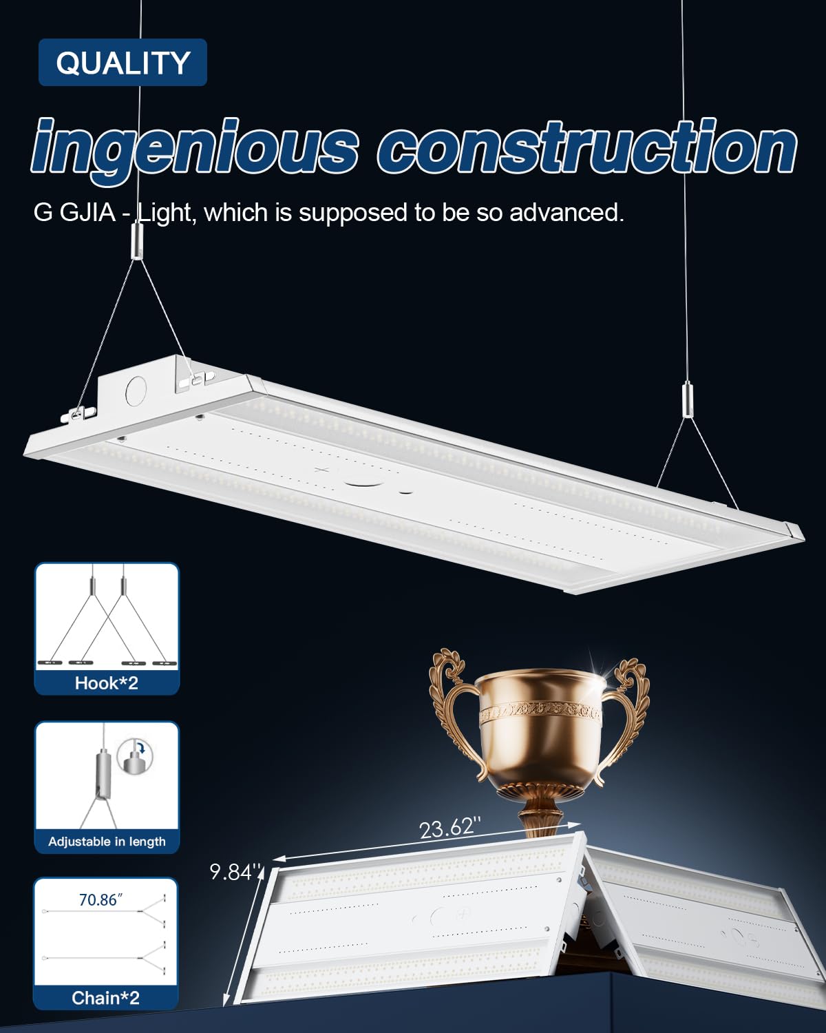 G GJIA LED Linear High Bay LED Shop Lights, 210W 31500LM 0-10V Dimmable 5000K Daylight, Adjustable LED High Bay Shop Lights Lighting Fixtures for Garage Warehouse Workshop, 4-Pack, UL